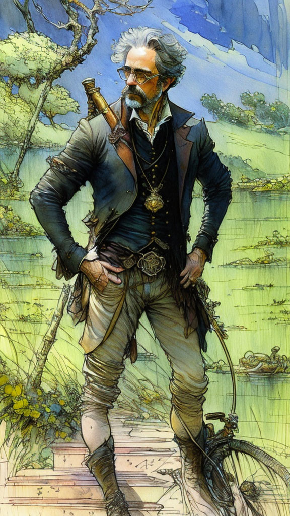 Stylish pirate illustration in swamp setting