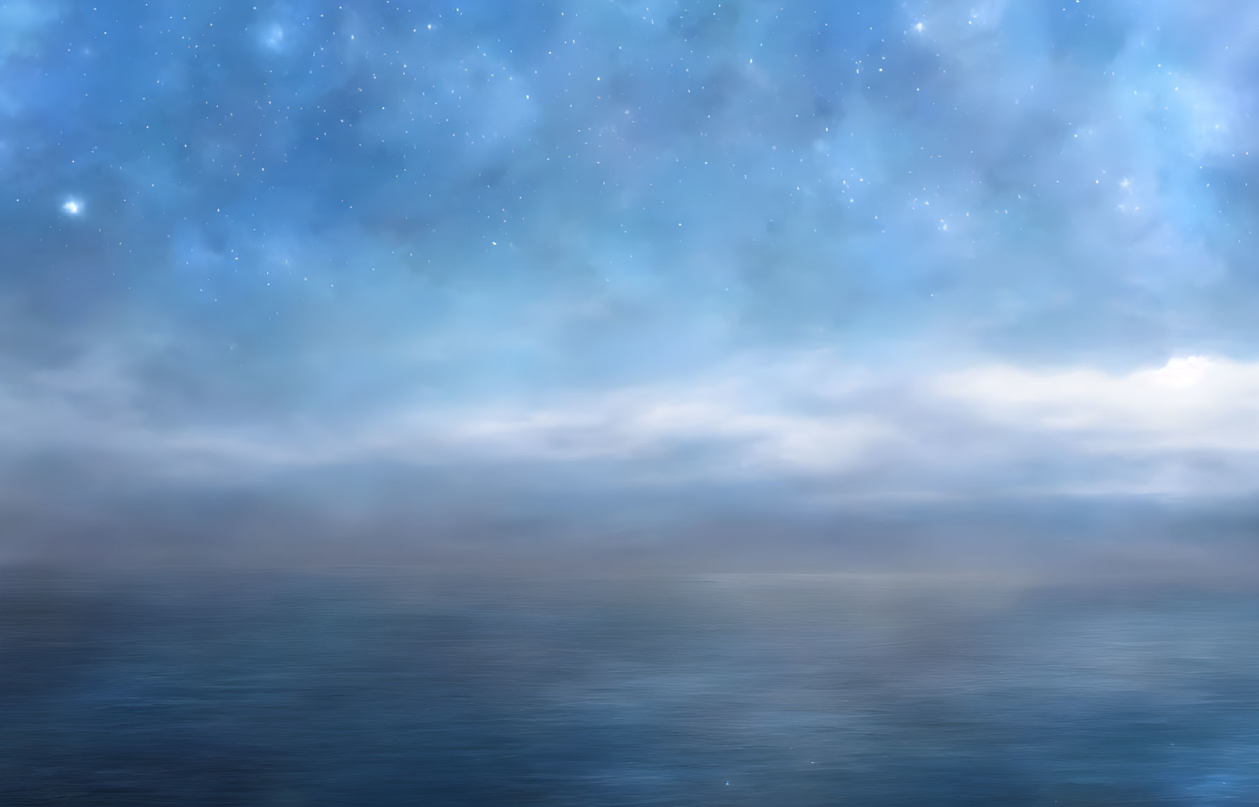 Twilight seascape with starry sky and serene ocean horizon