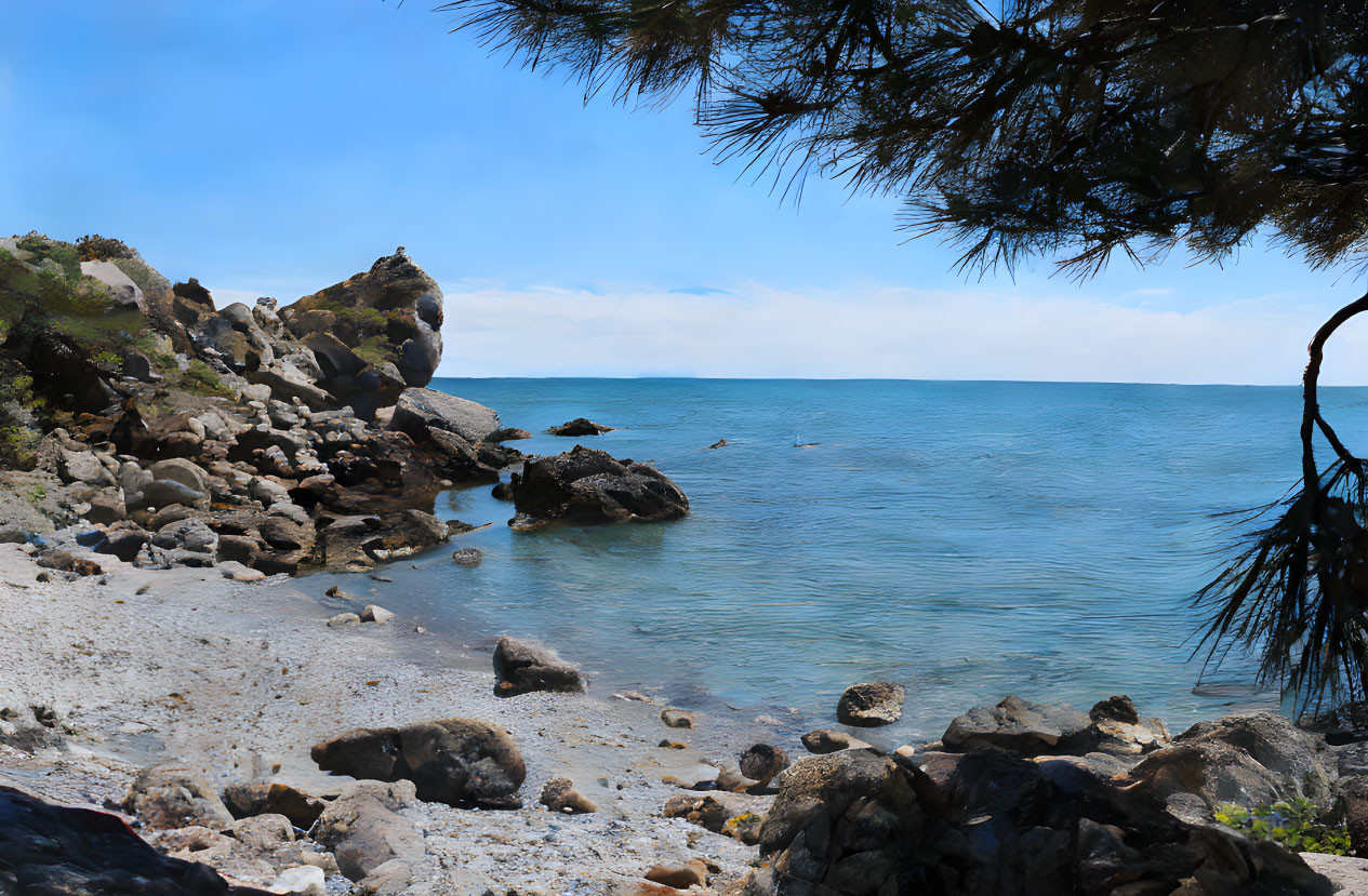 Tranquil Cove with Pebbly Shore and Clear Blue Waters