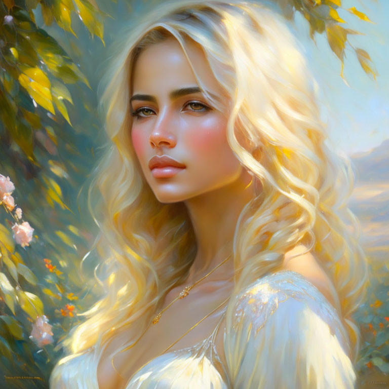 Blonde Woman in Sunlit Foliage Painting