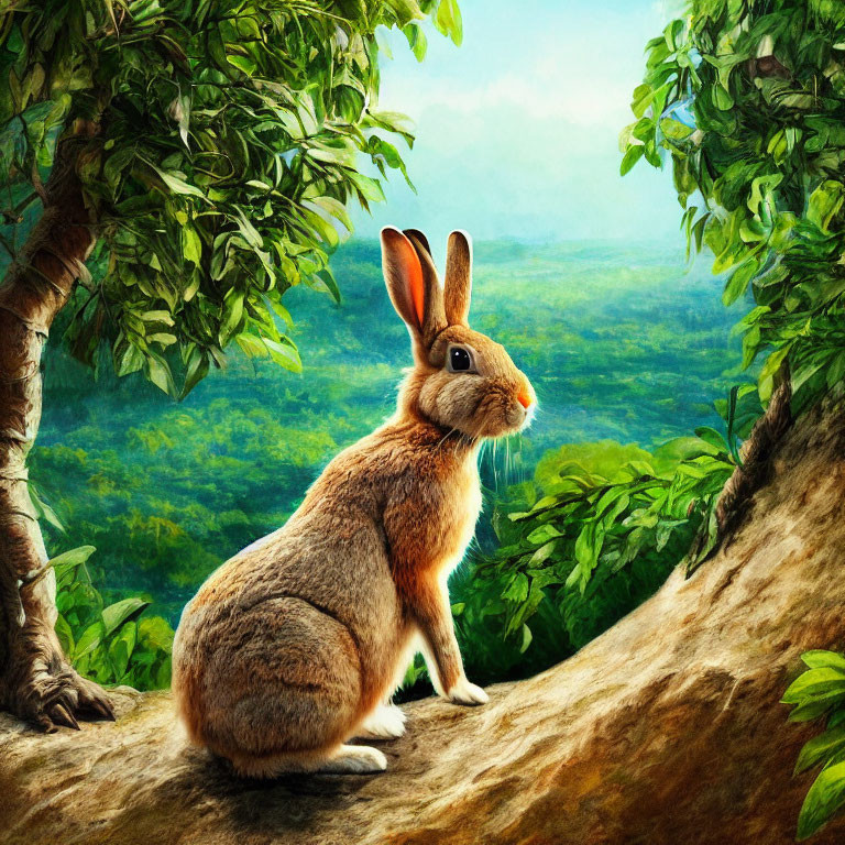 Whimsical rabbit with antelope-like horns in forest setting