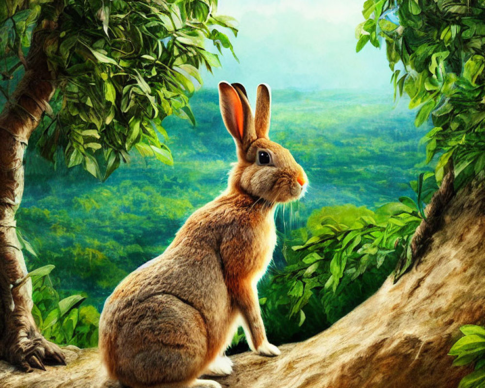 Whimsical rabbit with antelope-like horns in forest setting