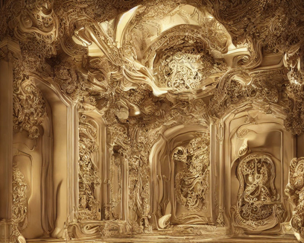 Opulent Baroque Golden Interior with Intricate Carvings and Sculptural Details