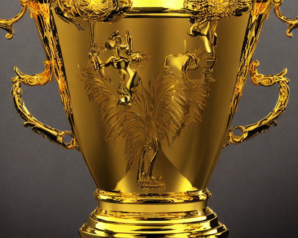 Elaborate Golden Trophy with Horse and Rider Engravings