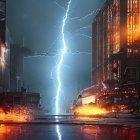 Superman digital art: defeated superhero in city street scene