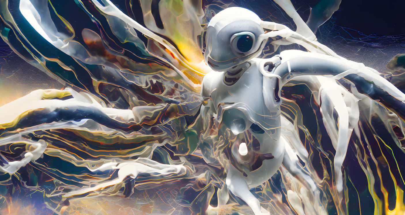 Surrealist digital artwork: Astronaut in colorful, abstract space.