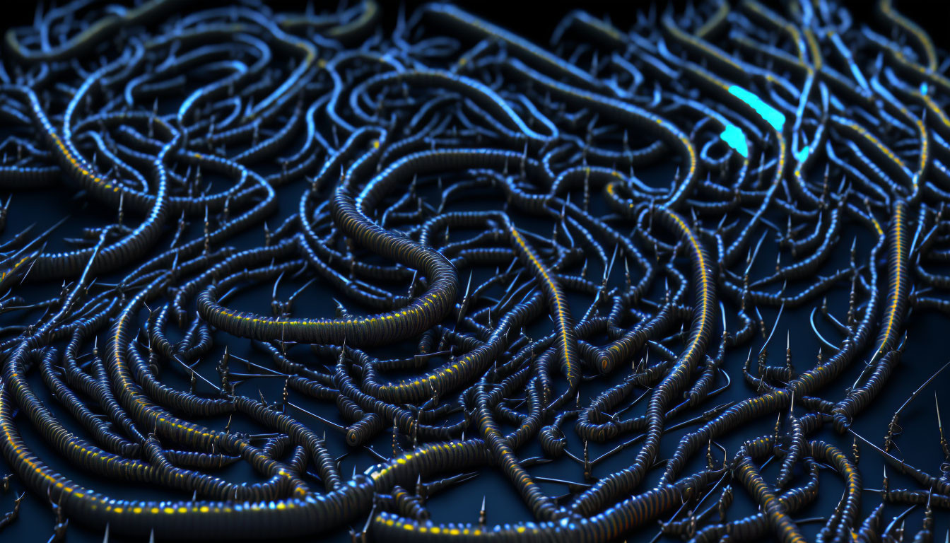 Luminescent millipedes crawling on dark surface with blue light