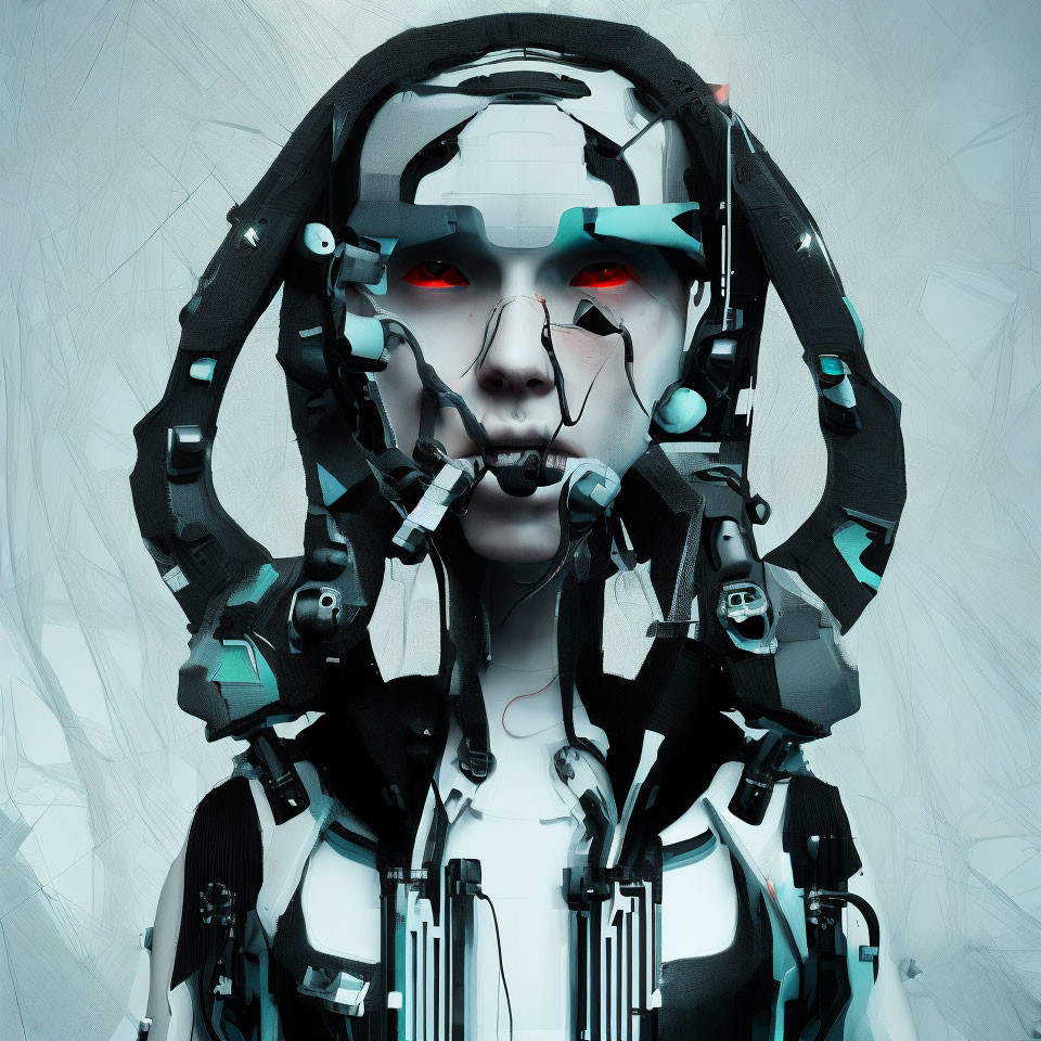 Female Android Digital Artwork with Exposed Mechanical Parts and Humanoid Face