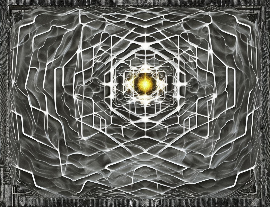 Concentric Geometric Patterns with Golden Sphere in Abstract Digital Art