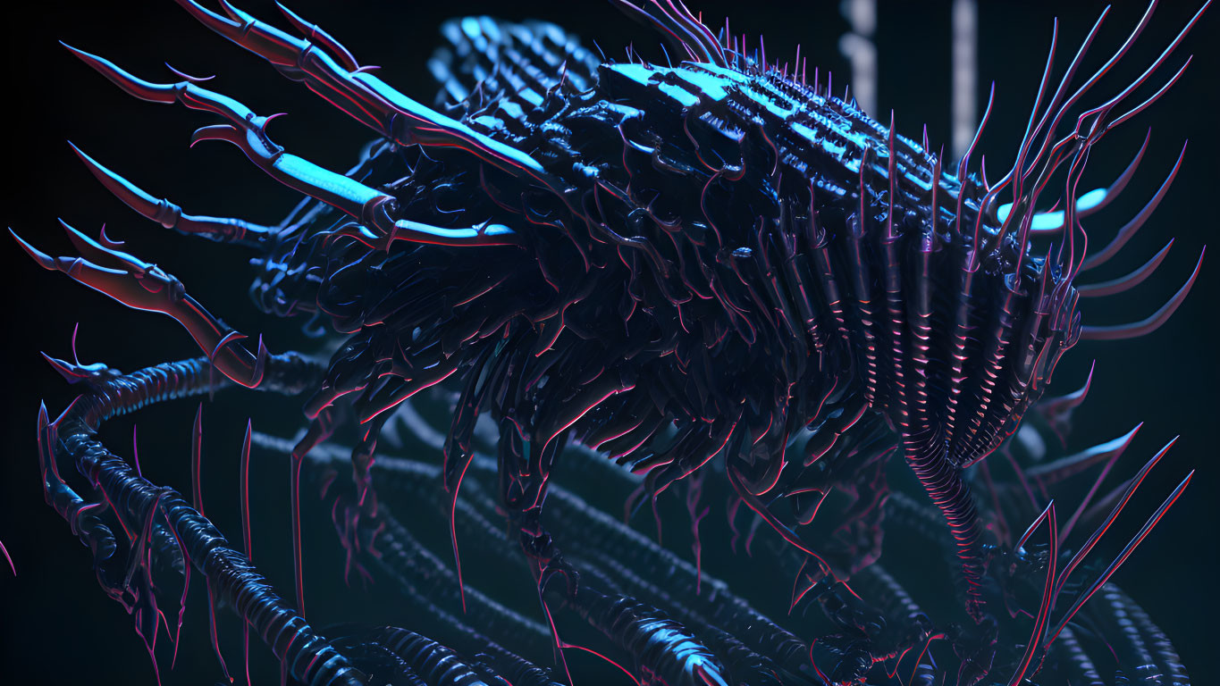 Intricate futuristic mechanical creature with glowing blue highlights