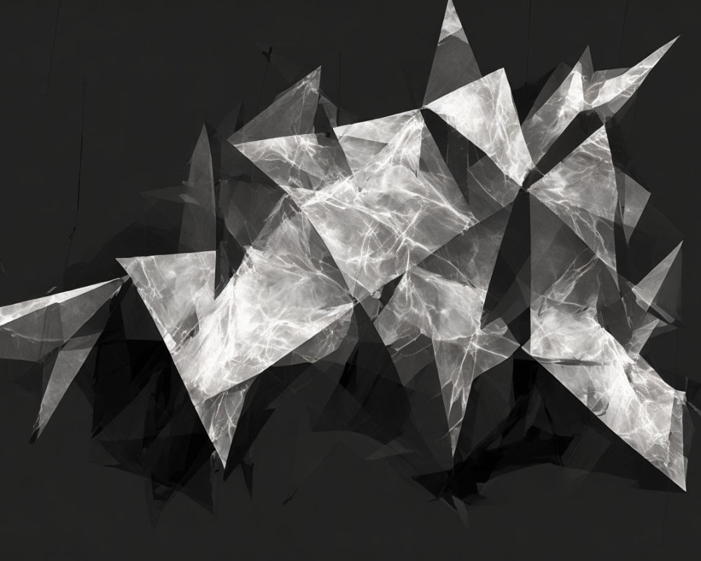 Monochrome abstract image of translucent geometric shapes on dark background