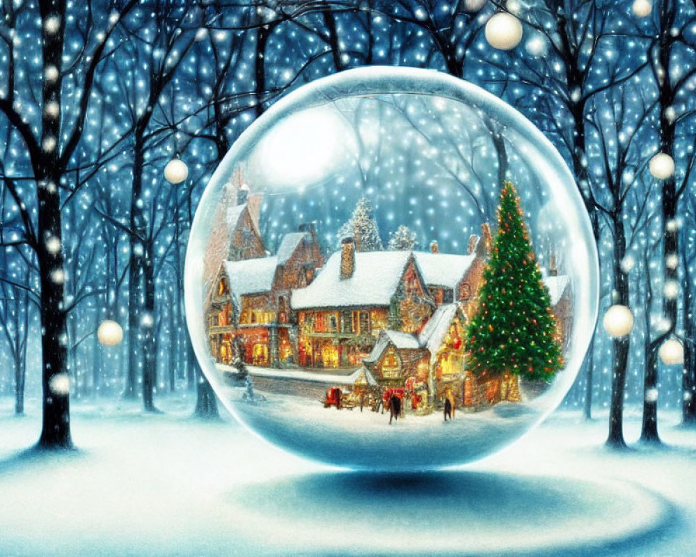 Winter Wonderland Snow Globe with Festive House and Christmas Tree