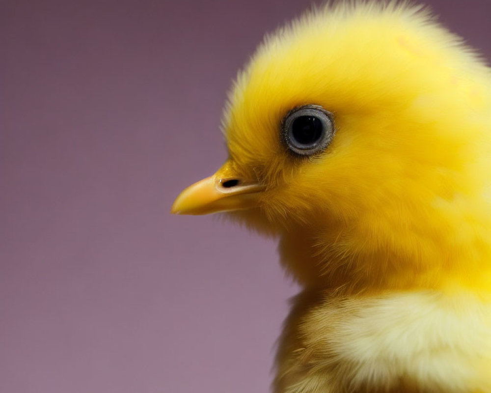 Fluffy Yellow Chick on Soft Purple Background