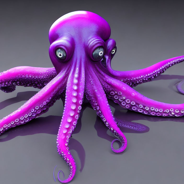 Detailed Purple Octopus with Expressive Eyes on Grey Background