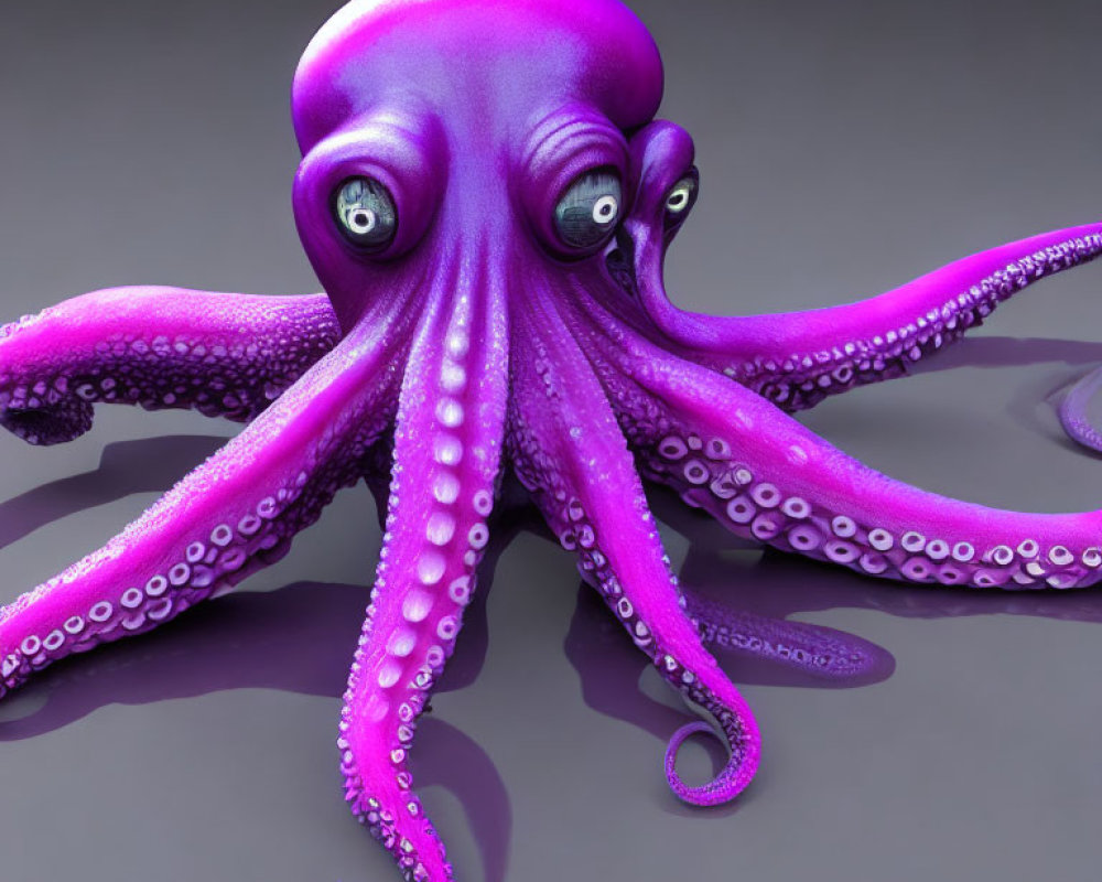 Detailed Purple Octopus with Expressive Eyes on Grey Background