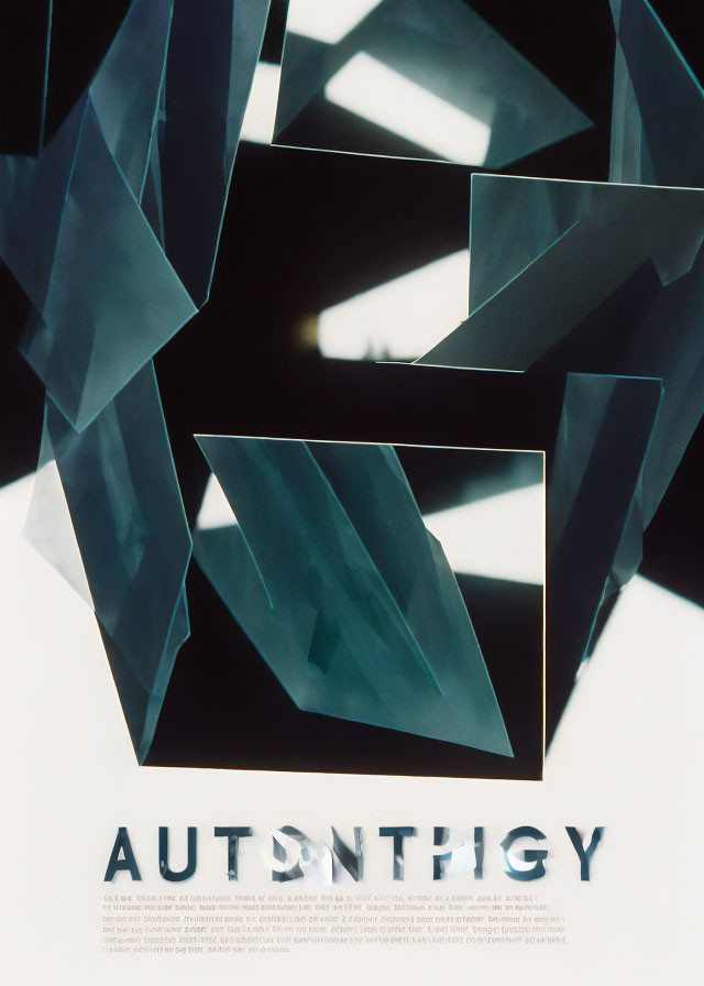 Abstract dark blue crystalline shapes on a white background with bold "AUTONTOPIGY" text