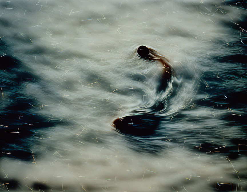 Dark Swirling Vortex on Water Surface with Dynamic White Streaks