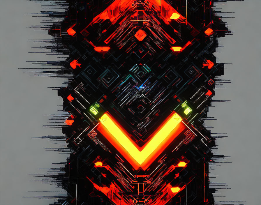 Symmetrical neon V shape in futuristic digital artwork