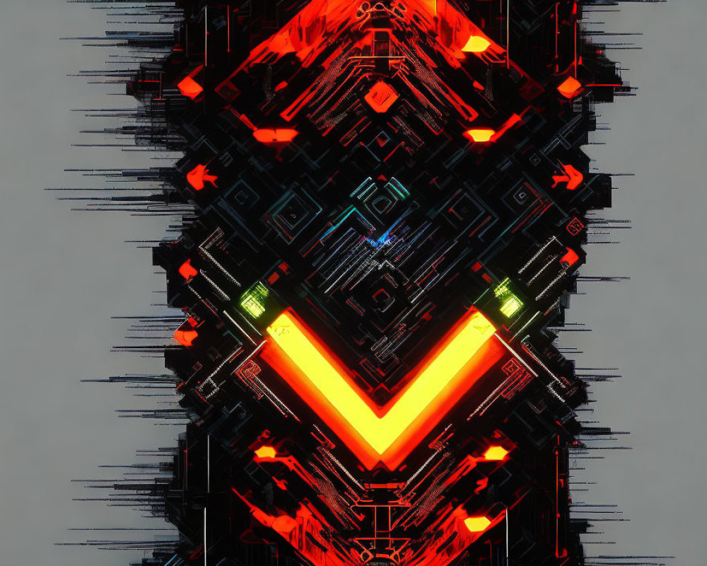 Symmetrical neon V shape in futuristic digital artwork