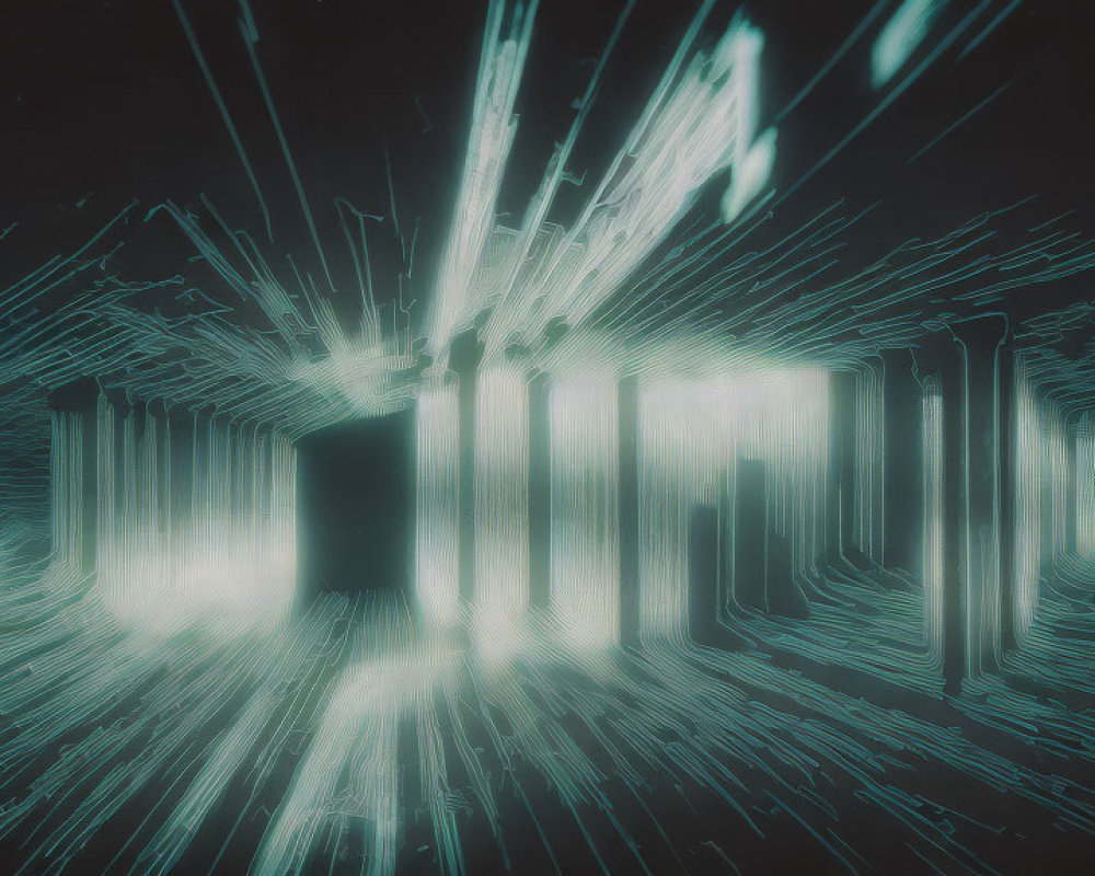 Vivid Cybernetic Tunnel with Light Streaks