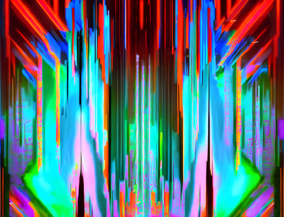 Vibrant neon vertical streaks in abstract digital artwork