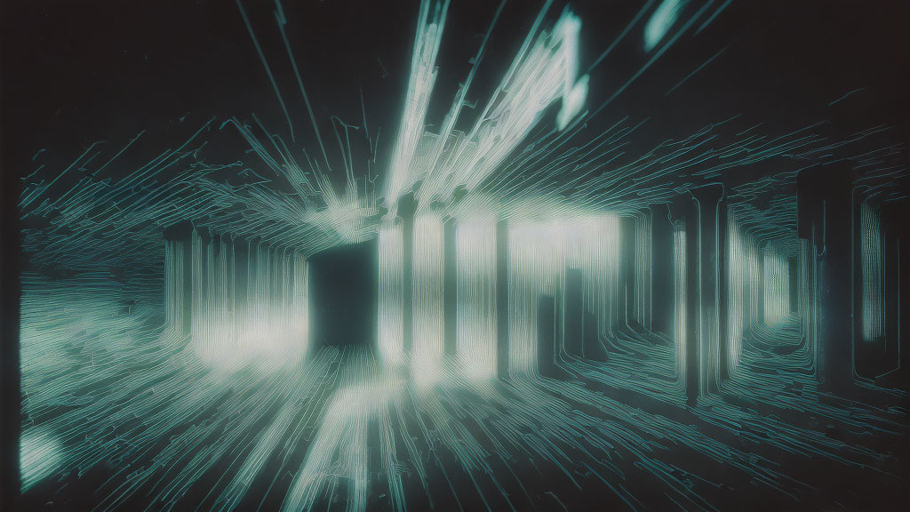 Vivid Cybernetic Tunnel with Light Streaks