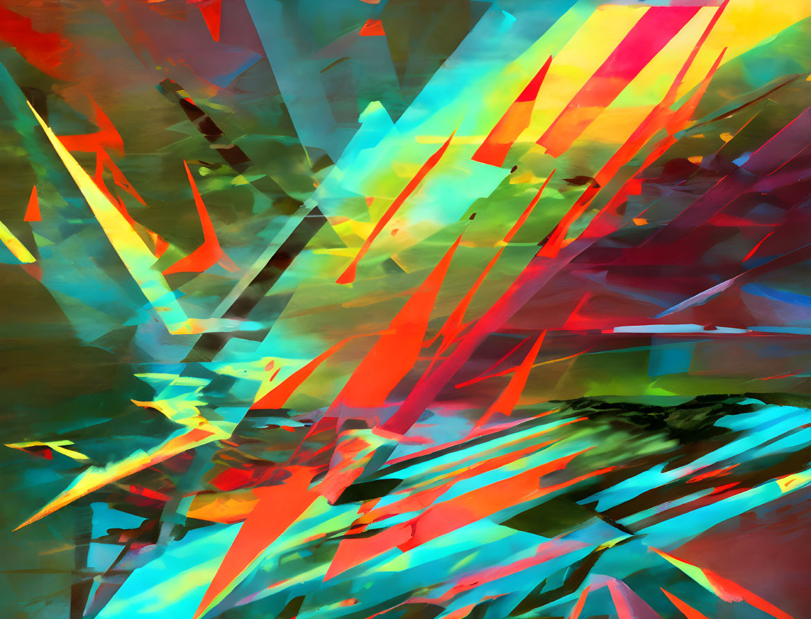 Colorful Abstract Art with Overlapping Geometric Shapes in Red, Yellow, Green, and Blue