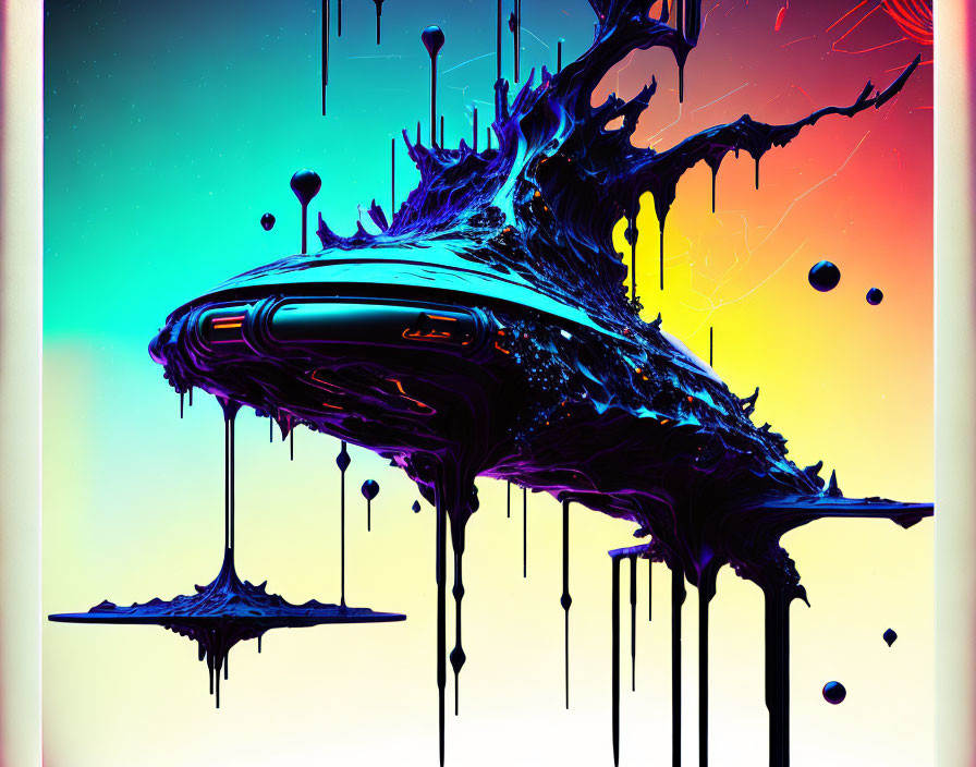 Abstract Neon Dripping Splash Art with Futuristic Car Shape