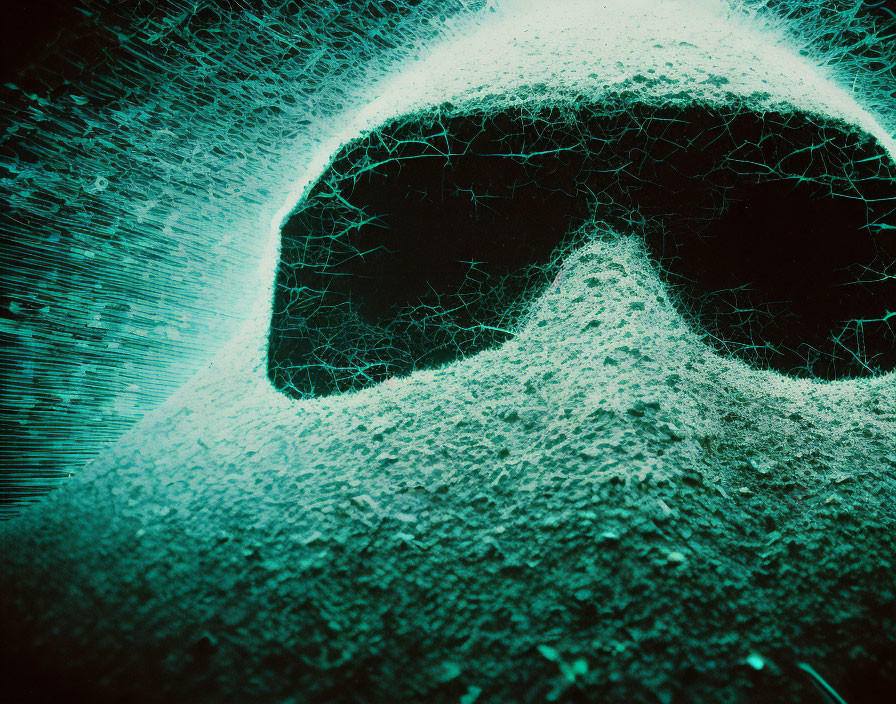 Skull digital art on cobweb background with green-blue palette