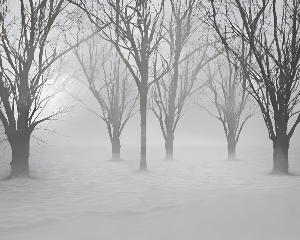 Tranquil snow-covered landscape with bare trees