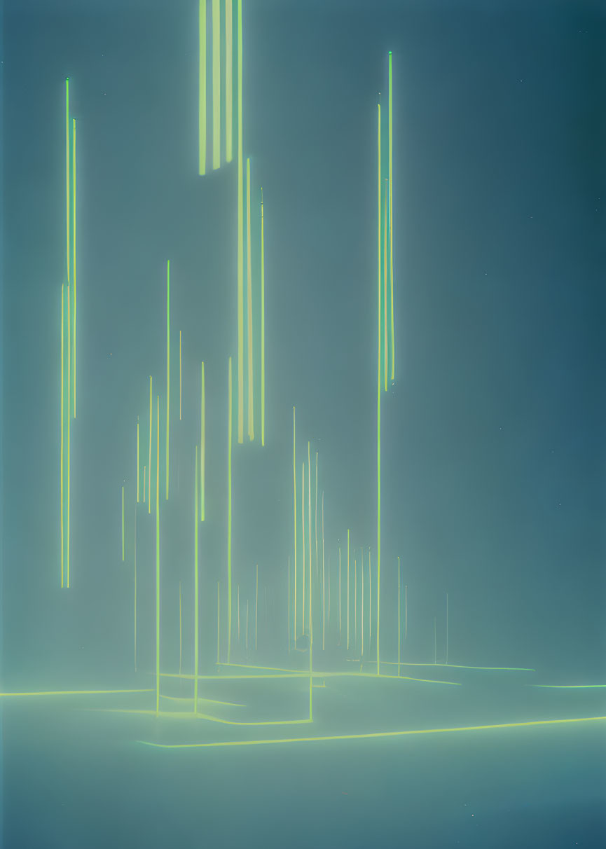 Abstract vertical light streaks in soft blue and yellow hues