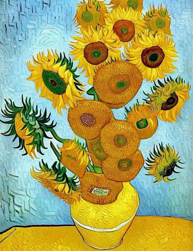 Colorful Sunflower Bouquet Painting on Blue Background