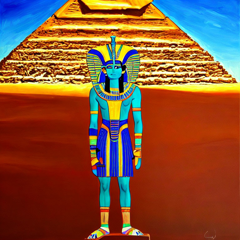 Colorful Ancient Egyptian Pharaoh Illustration by Pyramid