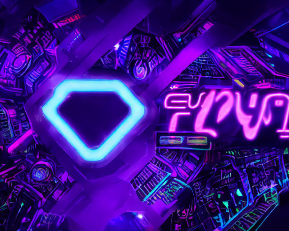 Futuristic neon-lit room with hexagonal shapes for sci-fi arcade vibe