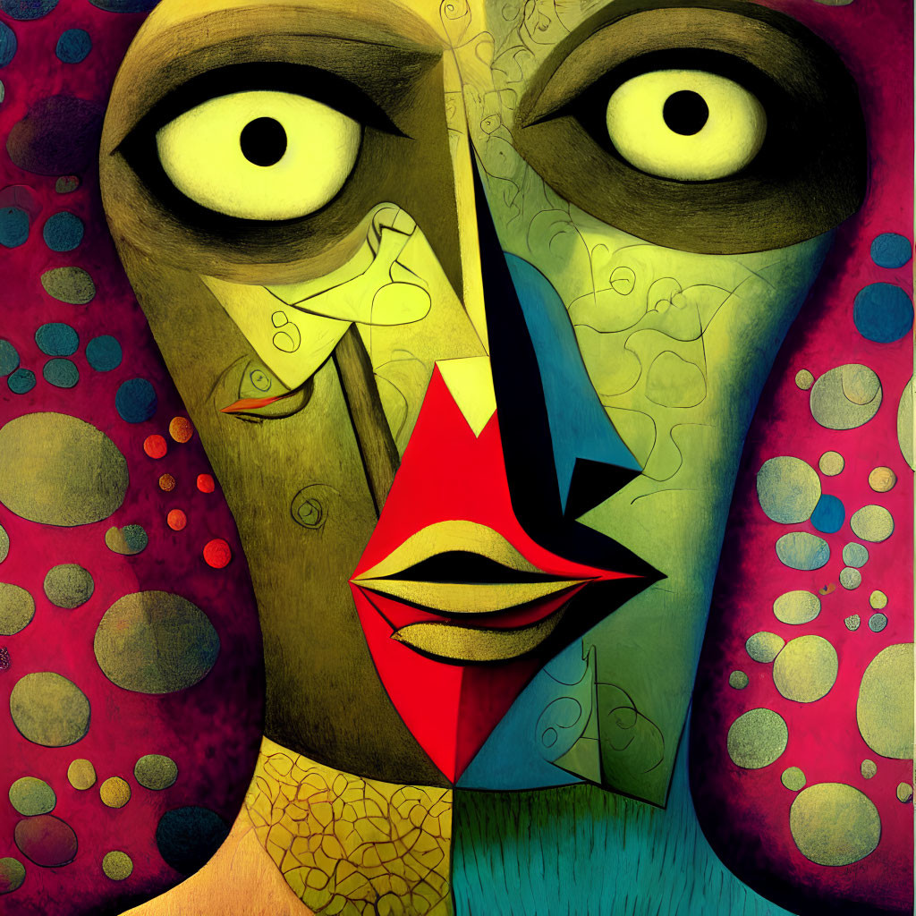 Vibrant Cubist Portrait with Exaggerated Features