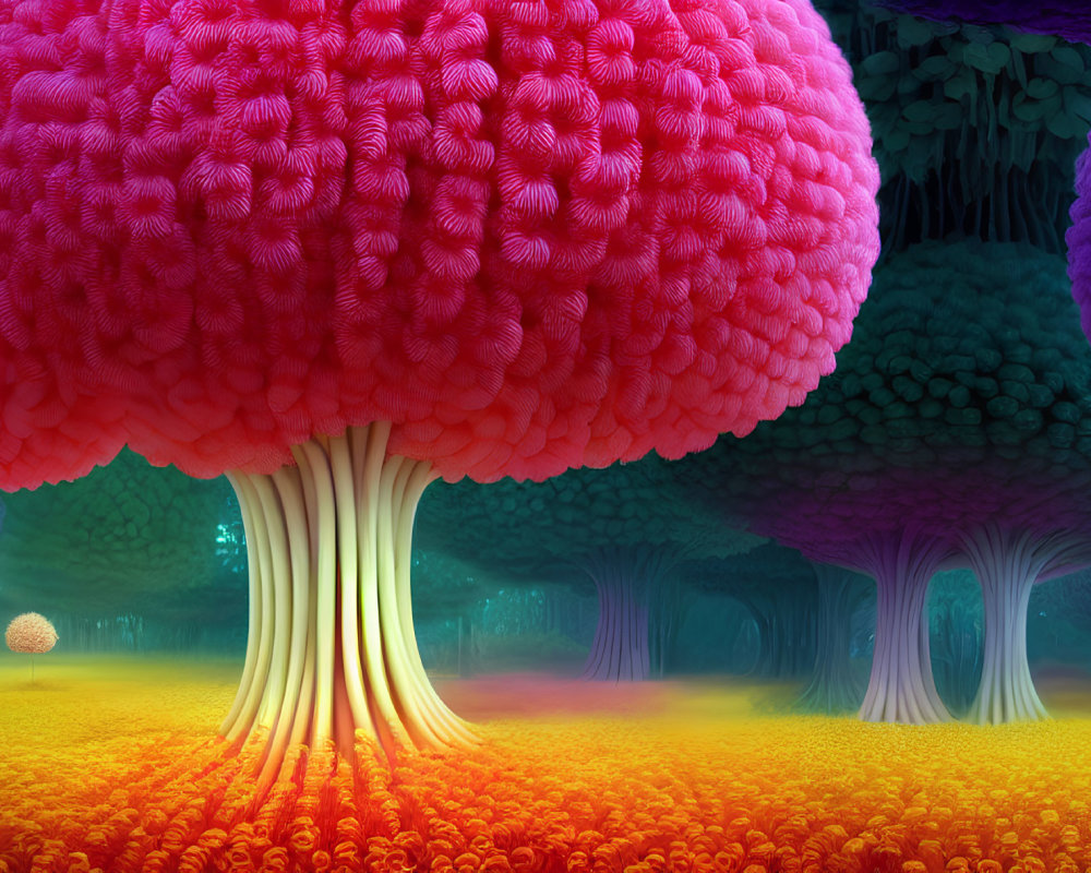 Colorful Coral-Like Canopies in Fantasy Forest