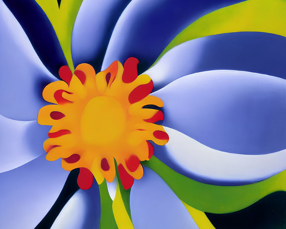 Colorful Stylized Flower Painting with Blue and White Petals