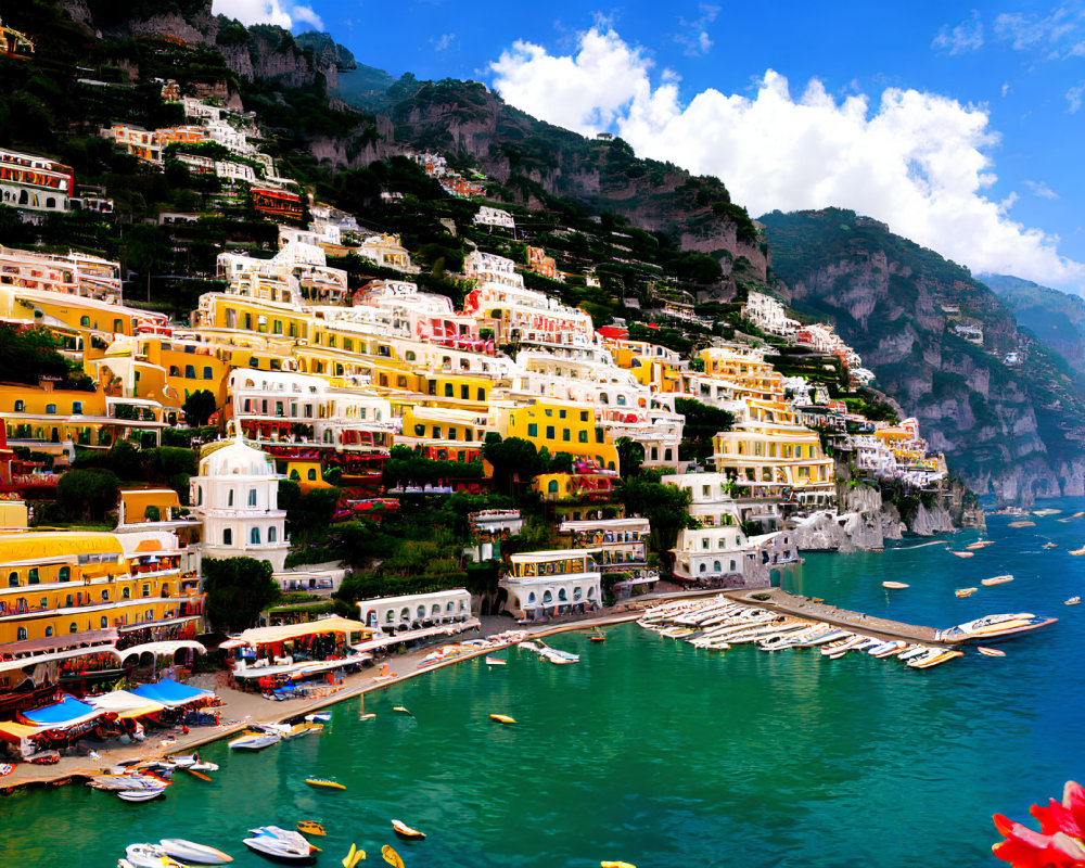 Vibrant Hillside Buildings Overlooking Blue Sea