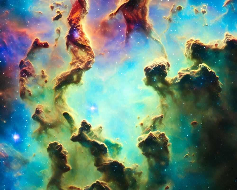 Colorful Star-Forming Nebulae and Dust Clouds in Cosmic Scene