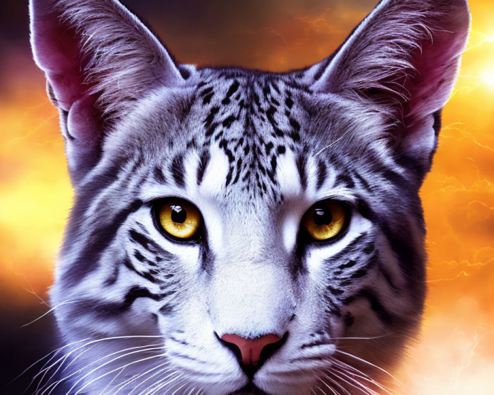 Detailed Tiger Artwork with Realistic Fur Textures on Fiery Background