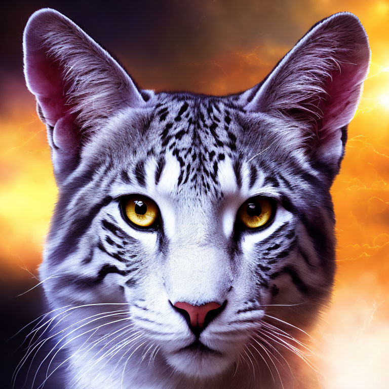 Detailed Tiger Artwork with Realistic Fur Textures on Fiery Background