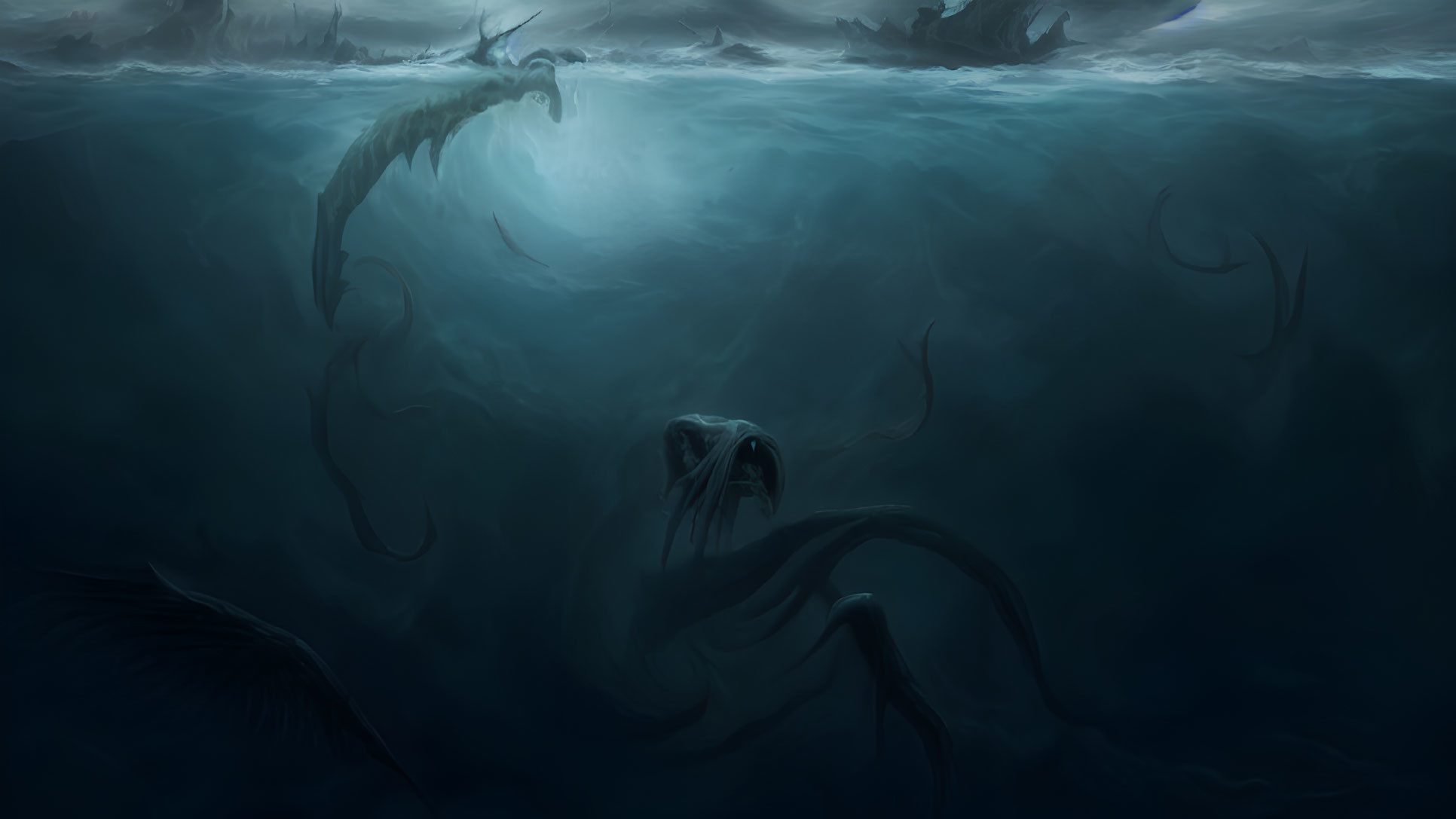 Mysterious underwater and sky fantasy creatures