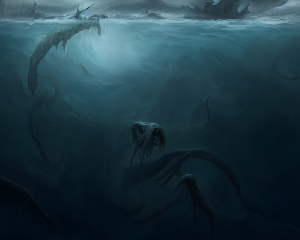 Mysterious underwater and sky fantasy creatures