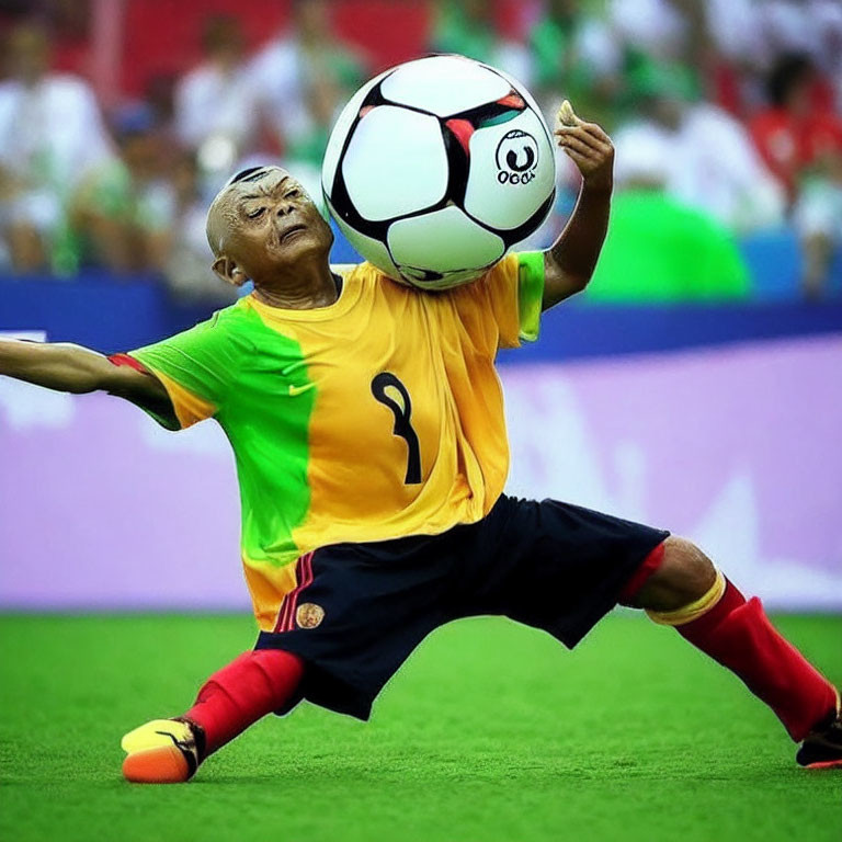 Soccer player in yellow jersey chest controls ball with skill