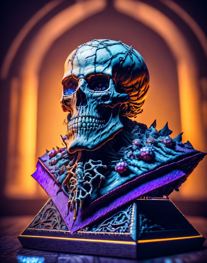 Colorful Gothic Skull Art with Purple Accents and Collar