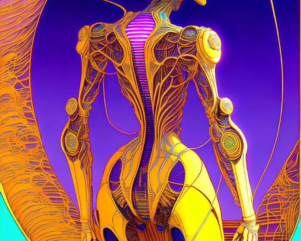 Detailed Stylized Humanoid Robot Illustration on Vibrant Background