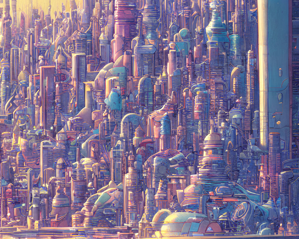 Detailed Futuristic Cityscape with Colorful Skyscrapers