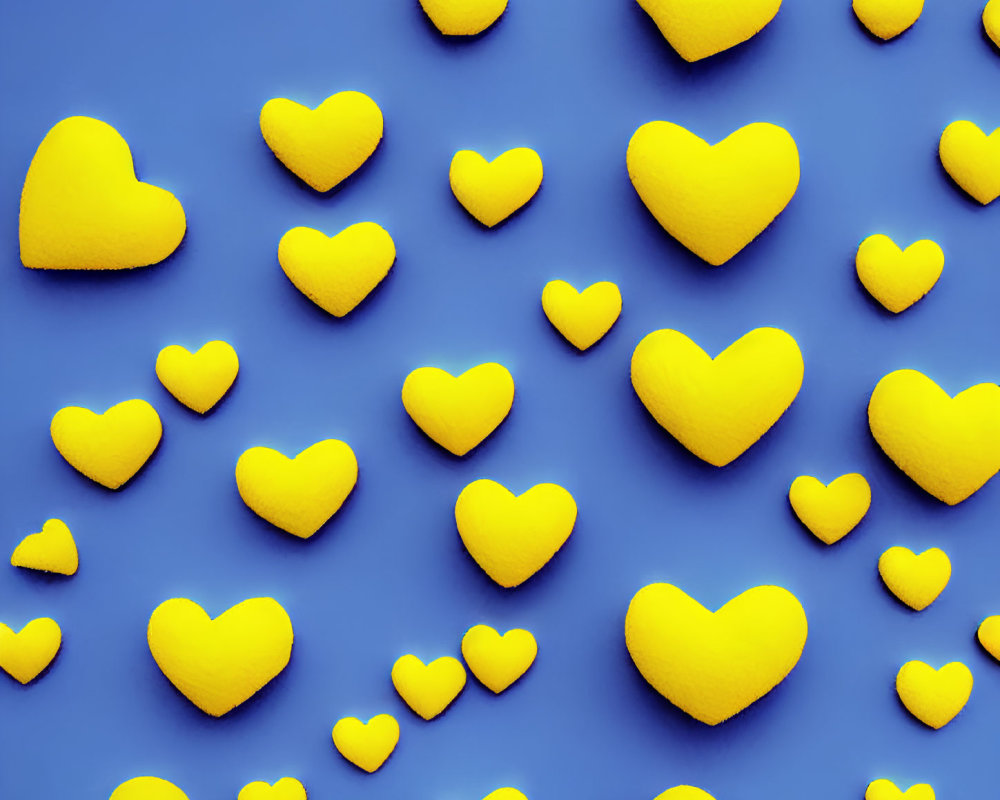 Yellow Heart-Shaped Objects on Blue Background