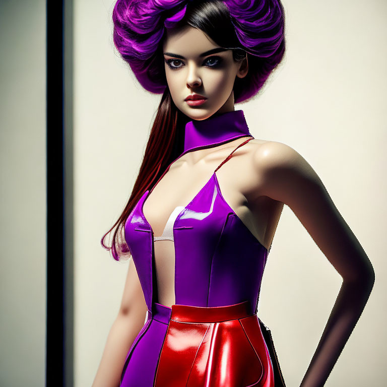 Striking Purple Hairstyle & Bold Fashion Statement