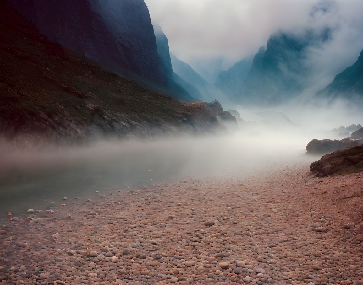 Rocky Path Through Misty Mountain Landscape